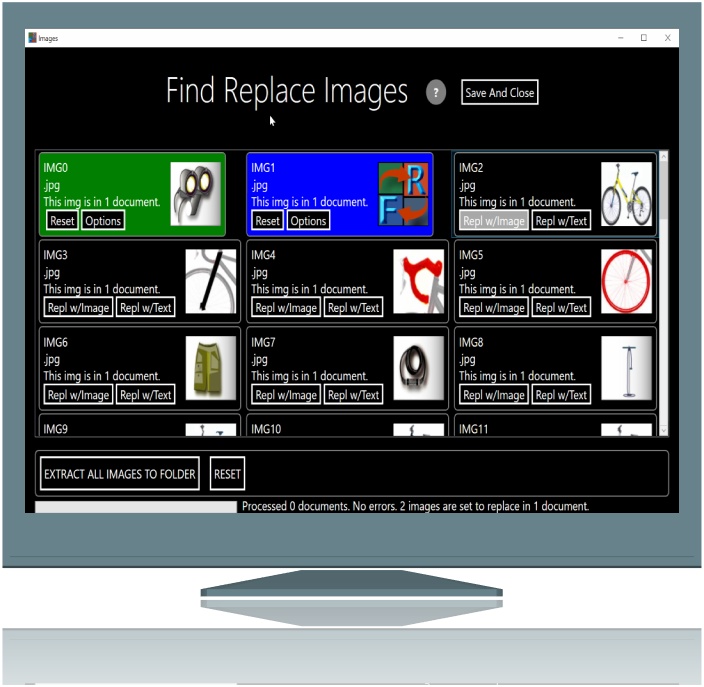 Image substitutions screen in global office find and replace