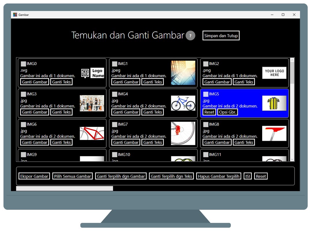 Image substitutions screen in global office find and replace