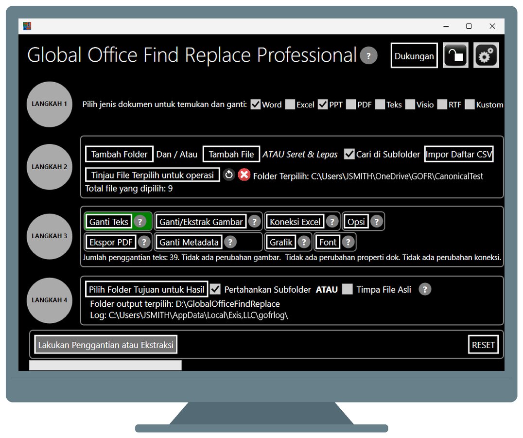 Main screen for global office find and replace
