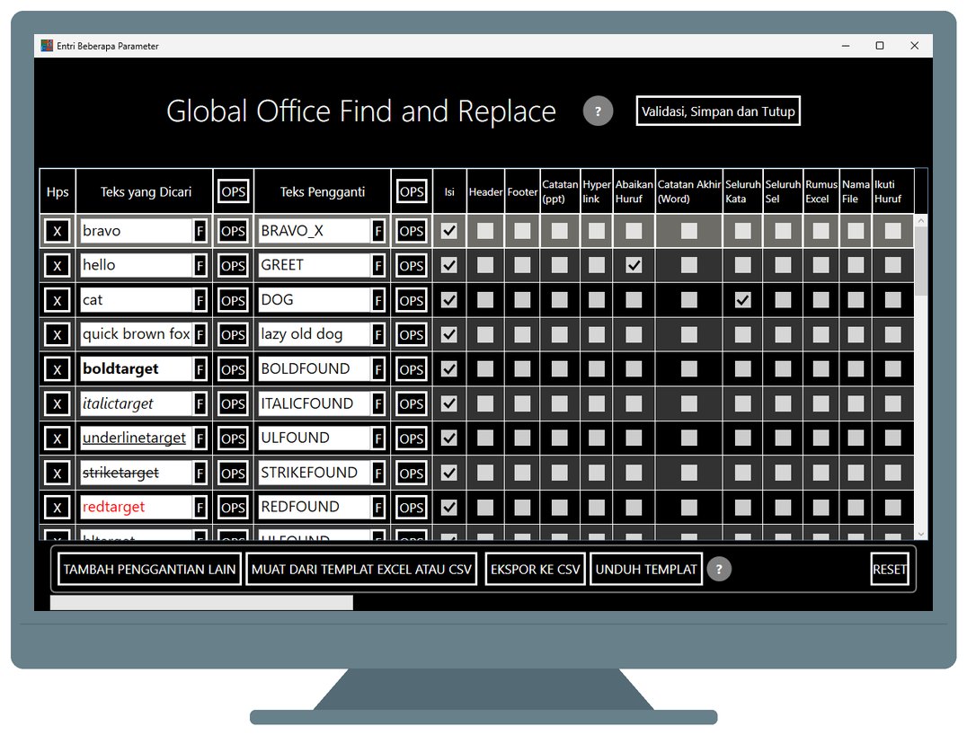 Multiple substitutions in global office find and replace