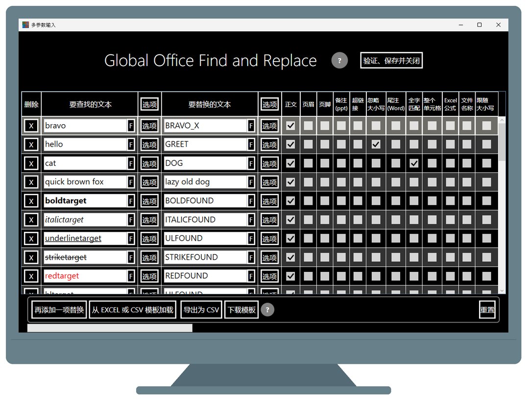 Multiple substitutions in global office find and replace
